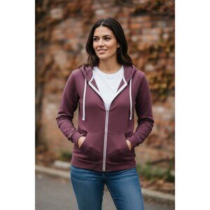 Eddie Bauer Hoodie Womens M Burgundy Full Zip Fleece Lined Sweatshirt Casual